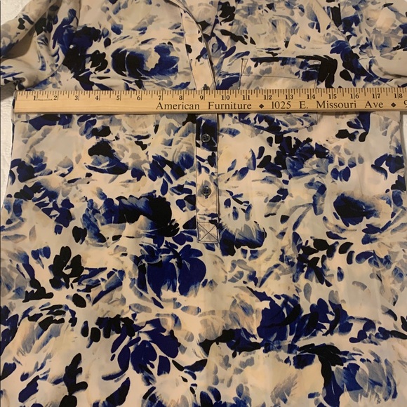 The Limited Blue and Cream Long Sleeve Floral Shirt Dress - Picture 7 of 9